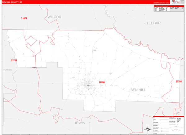Ben Hill County Digital Map Red Line Style